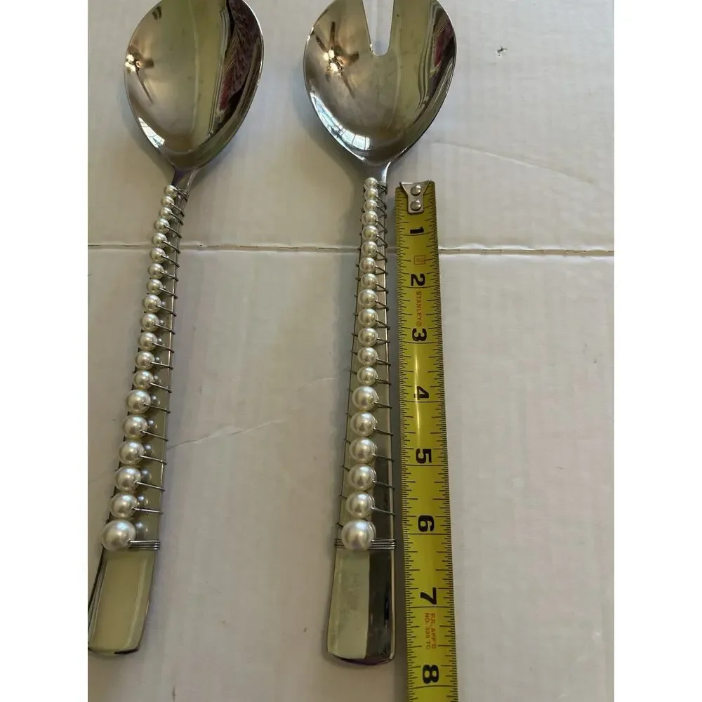 Vtg Oneida Grosvenor 1921 Pearl Bead Wired 2 Stainless Steel Serving‎ Utensils